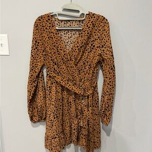 NWT Boutique Dress Size Small Cheetah Leopard Print Brown With Black Polka Dots